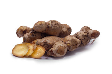 Fresh Ginger on white background, herb medical concept