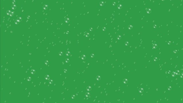 Bubbles float upwards on green screen, Flying water bubbles on green screen