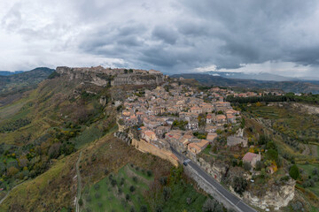 Fototapeta na wymiar drone perspective of the picturesque mountain village of Gerace in Calabria