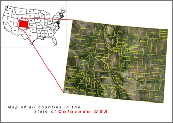 Map of all counties in the state of Colorado USA