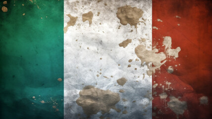 Flag of Italy background with a distressed vintage weathered effect texture a tricolour officially known as the the Tricolore, stock illustration image - obrazy, fototapety, plakaty
