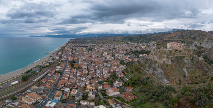 drone perspective of the picturesque Calabrian village of Roccella Ionica