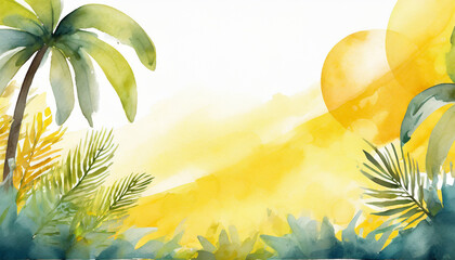 Fototapeta na wymiar Yellow summer background, copy space on a side, watercolor art style