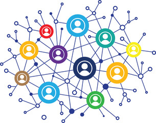 social network concept. Social network scheme connecting multicultural people. Abstract social network world connect people icons relationship illustration.