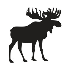 Norwegian moose silhouette. Vector drawing on a white background.
