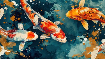 Asian background, Oriental Japanese style abstract pattern background design with koi fish decorate in watercolor texture