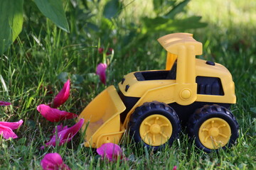 toy tractor on the grass