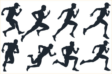 Running people silhouette, Men runners silhouette, Runner silhouette vector	