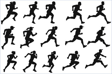 Running people silhouette, Men and women runners silhouette, Runner silhouette	