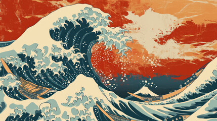Obrazy na Plexi  A vintage style japanese crashing wave background. Seamless pattern