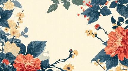Chinese and Japanese style Water Botanical Graphic Frame - obrazy, fototapety, plakaty