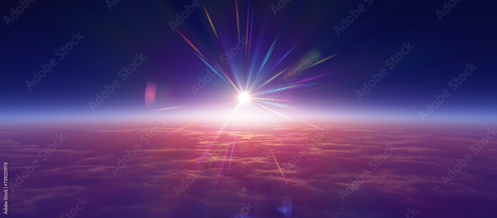 Wall mural sunrise from space aurora, 3d rendering