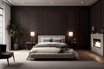 Inviting modern classic minimalist bedroom with plush bedding, warm textures, and a carefully curated selection of decor