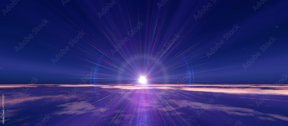 Sticker sunrise from space aurora, 3d rendering