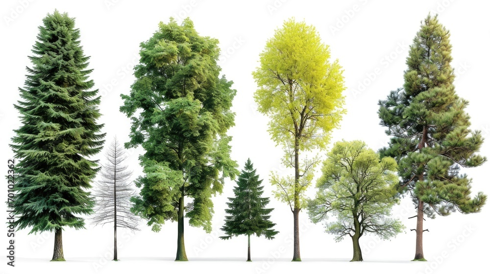 Poster A picture featuring a diverse collection of trees against a white background. Suitable for various uses