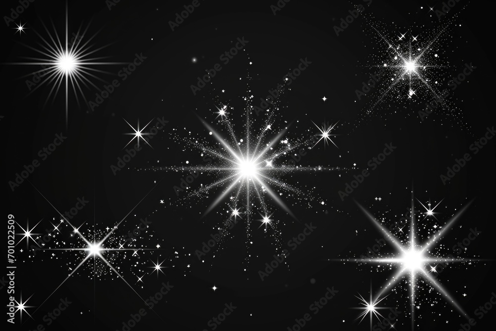 Fototapete A beautiful set of sparkling stars on a black background. Perfect for adding a touch of magic to any design or project