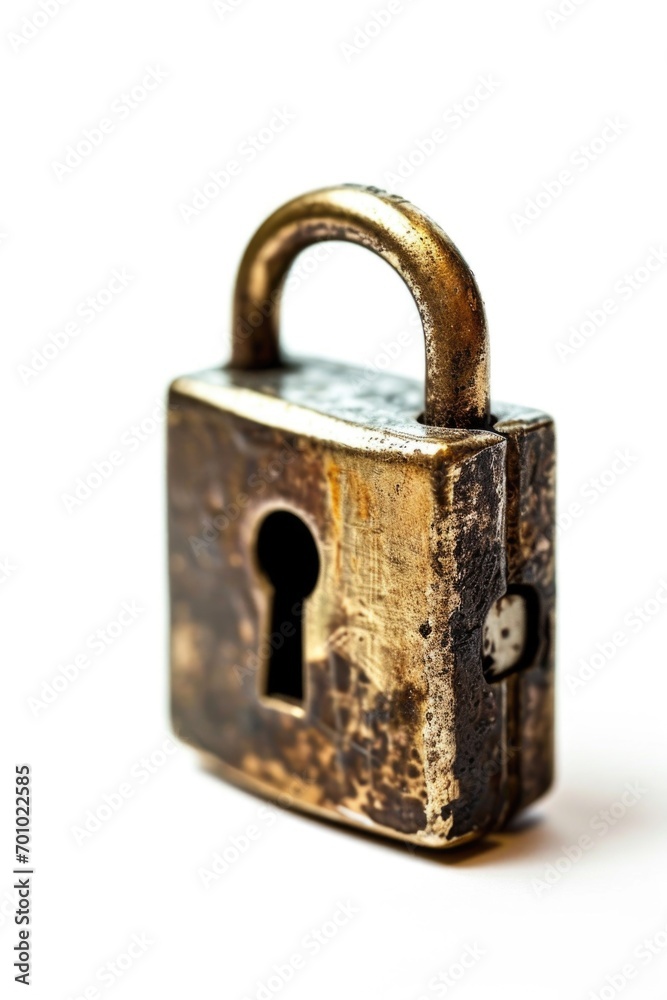 Poster metal padlock with a keyhole on a white background. suitable for security, protection, and locking c