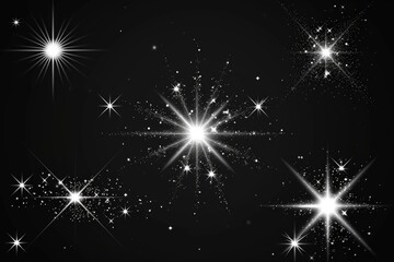 Obraz premium A beautiful set of sparkling stars on a black background. Perfect for adding a touch of magic to any design or project