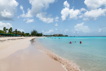 Fototapeta na wymiar Carlisle Bay, Barbados, 08.13.2023: view of the long tropical beach.
