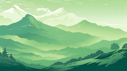 vector drawing mountain in green tone