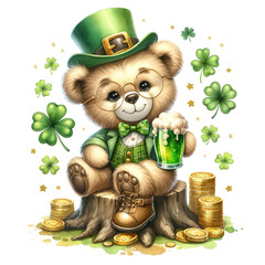 Cute Teddy Bear St Patrick's Day Clipart Illustration