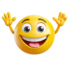 3d happy smiley with two hands up.