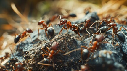 A group of ants crawling on a rock. Perfect for nature and wildlife enthusiasts