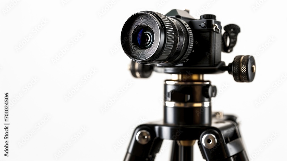 Poster a close up of a camera on a tripod. perfect for photography enthusiasts and professionals.