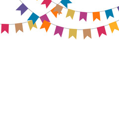 Colorful carnival garland with flags on transparent background.