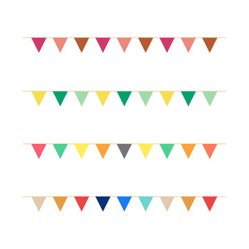Color bunting set for party on transparent background.	