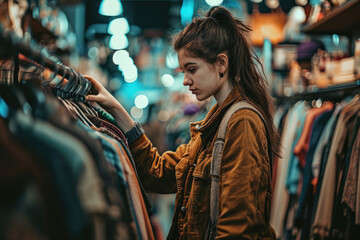 young woman shopping for clothes in a store