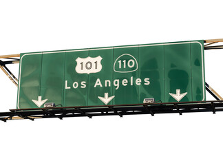 Los Angeles route 101 and 110 freeway arrow sign with cut out background. - obrazy, fototapety, plakaty