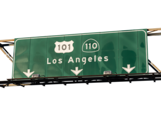 Los Angeles route 101 and 110 freeway arrow sign with cut out background.