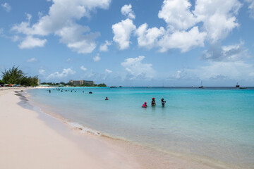 Fototapeta na wymiar Carlisle Bay, Barbados, 08.13.2023: view of the long tropical beach.
