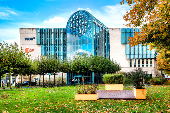 D&uuml;sseldorf, Germany, 31.10.2023: WDR (Westdeutscher Rundfunk) television and radio building in Dusseldorf. WDR is a public broadcasting institution