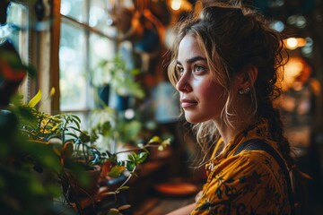 Happy Brunette Woman Working in a Home Office
