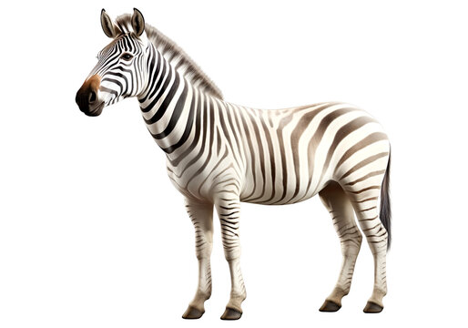 Portrait of zebra standing, isolated on transparent of white background