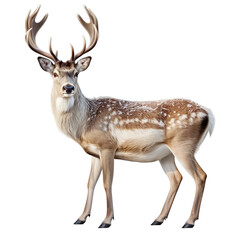 Portrait of deer standing isolated on transparent of white background - obrazy, fototapety, plakaty
