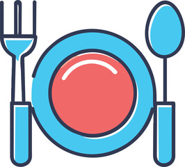 empty food plate with spoon and fork, icon offset fill