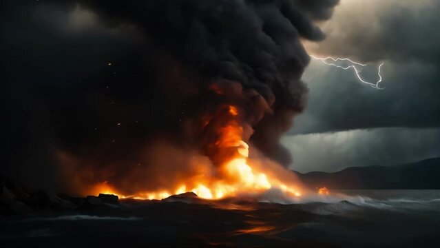 Apocalyptic Seas: Nature's Wrath Unleashes a Trilogy of Fire, Smoke, and Lightning