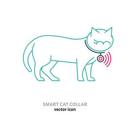 Smart pet collar icon. Cat tech gadgets sign.