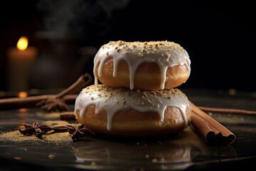 Obraz na płótnie Canvas A close-up view of vanilla bean-infused donuts. (Generative AI)