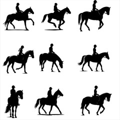 set of horse silhouettes  collection of horse silhouettes