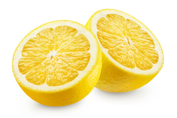 Lemon isolated. Two halves of a ripe lemon on a transparent background.