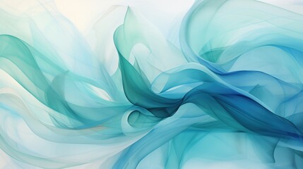 An artistic rendition of fluid motion, elegant blue waves and aqua textures flowing together to create a serene and peaceful visual experience reminiscent of soft silk.