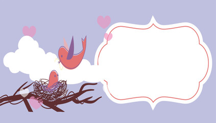 cute background with couple of birds and balloon for text