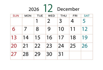 2026年カレンダー12月