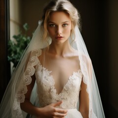 Fototapeta premium bride in white wedding dress