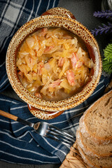 Stewed onion with sausage.
