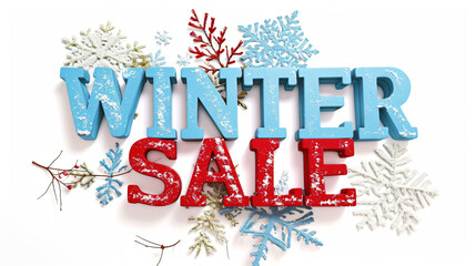 Fototapeta na wymiar Winter Sale Design: Simple Light Blue and Red Style with Bold 'WINTER SALE' Letters on White Background